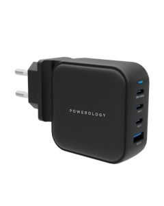 {PWCUQC006-BK} Powerology 3 Port PD + 1 QC3.0 GaN Wall Charger 100W - Black