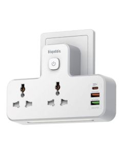 Blupebble Surge Protection Wall Adapter 2 Universal Socket with 2 USB Port + PD and Night Lamp
