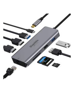 Blupebble C9 Hub Aluminum 9in1 Multimedia Hub - 4K HDMI, Ethernet, Card Reader, USB-C, USB-2.0 & US