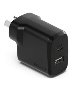 Cygnett - PowerPlus 32W USB-C Wall Charger with Dual Ports UK - Black