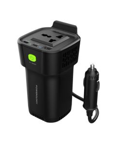 P150INVBK - Powerology 150W Inverter AC Universal USB A 2 Type-C DC Car 12V10A - Black