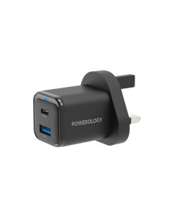 PWCUQC023-C Powerology 35W PD QC 1xUSB-C 35W and 1xUSB-A 18W GaN Charger - Black